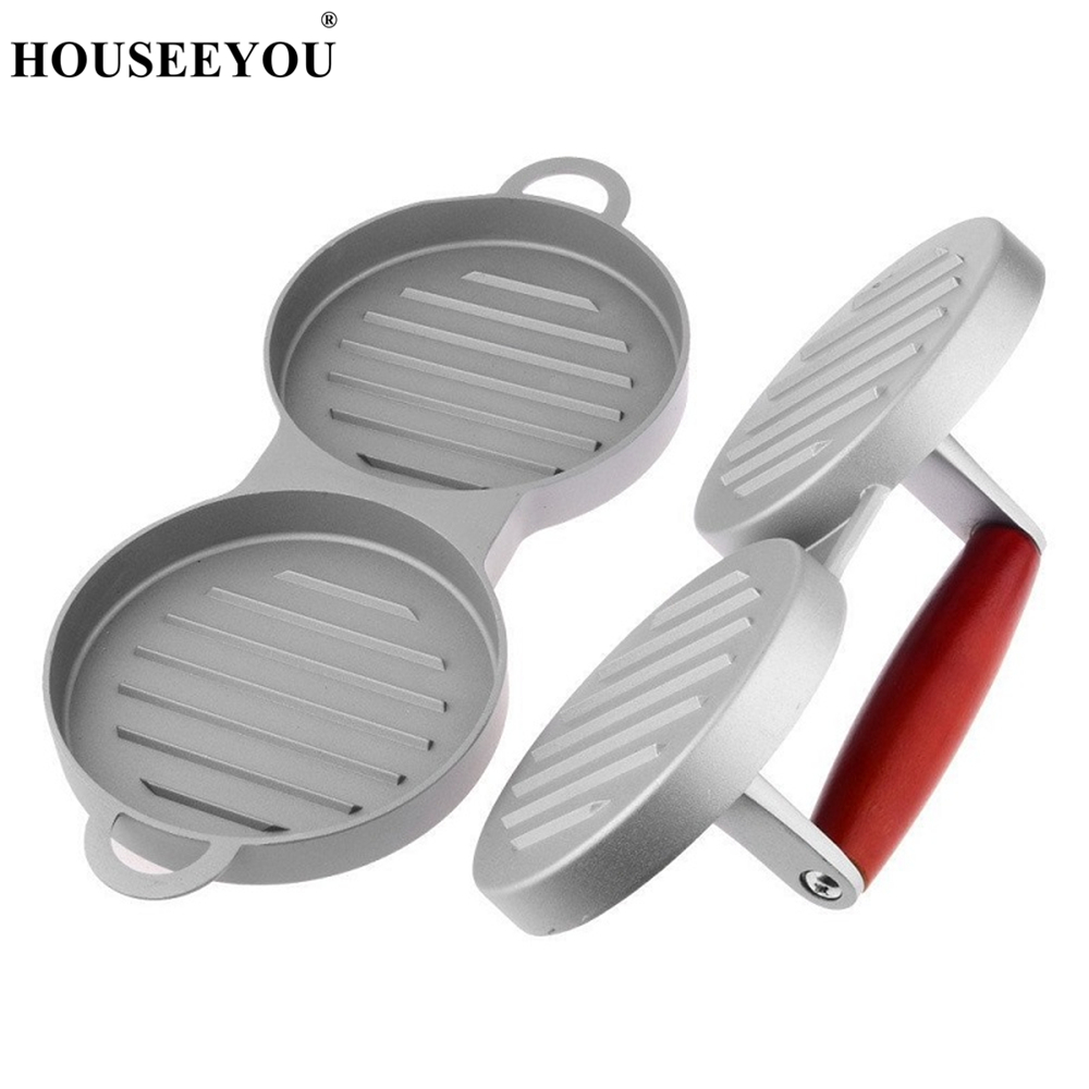 Gör-det-själv hamburgerpress 2 set rund form aluminiumlegering köttpressar nötkött hamburgare form användbar köksredskap tillbehör