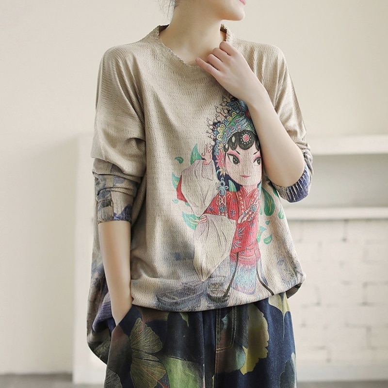 Vintage Blouse And Top Women Clothes Chinese Year Shirt Tang Suit Opera Print Chinese Style Clothing Women 10279
