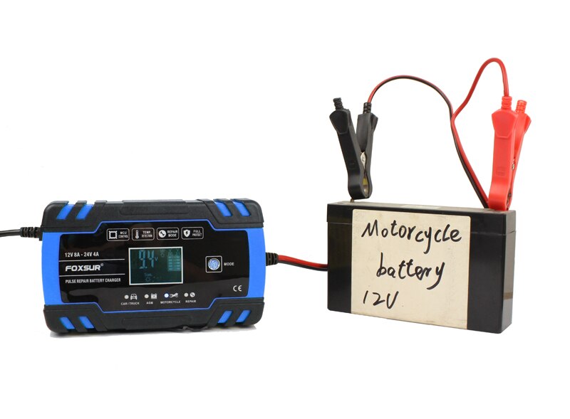 FOXSUR voiture moto chargeur de batterie 12V 8A 24V 4A Smart charge rapide pour AGM GEL humide EFB chargeur de batterie au plomb