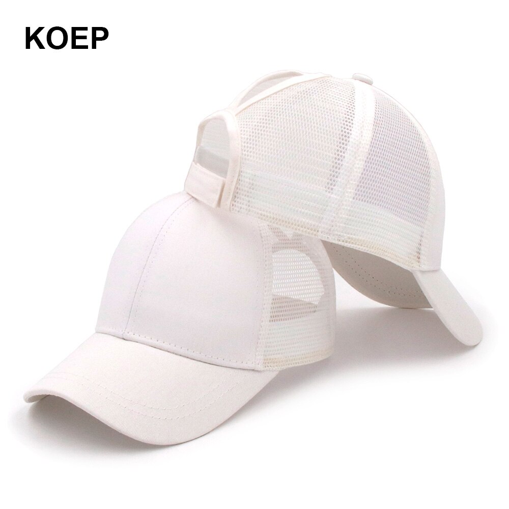 Koep hestehale baseball kasket snapback rodet bolle kasketter til kvinder kvindelig sommer mesh trucker hat pige hip hop hatte: Hvid