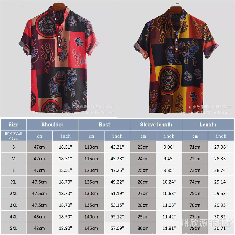 Summer Men‘s Beach Shirt Vintage Print Short Sleeve Lapel Neck Button Leisure Hawaiian Shirts Men Streetwear S-4XL