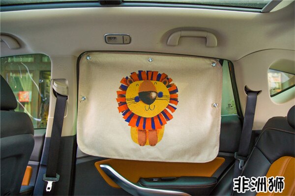 1pc 70*50cm Auto Cartoon Gordijn Cover Zon Blokkeren Auto Gordijn Side Blokkeren sucker Zonnescherm Gordijn voor kinderen: lion