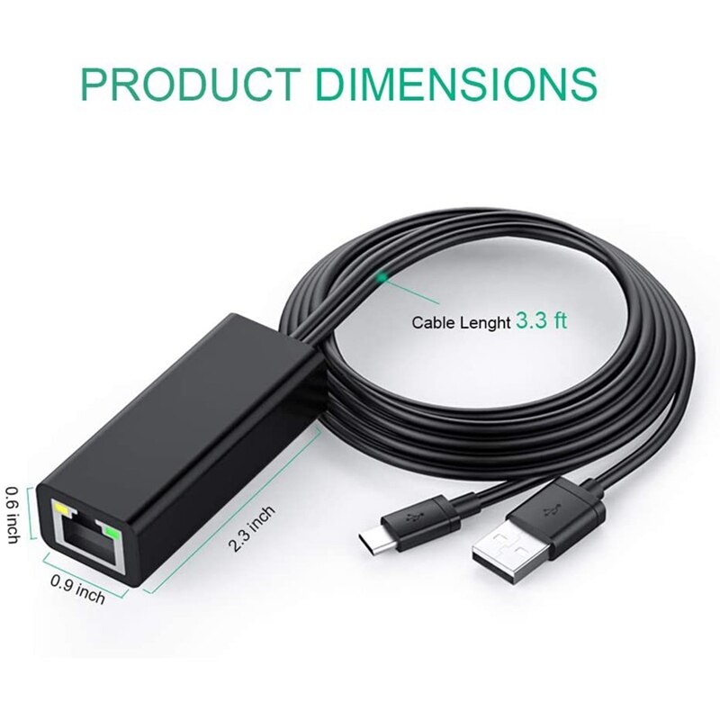 Ethernet Adapter with Power Cable for TV Stick (2Nd Gen), 4K Stick