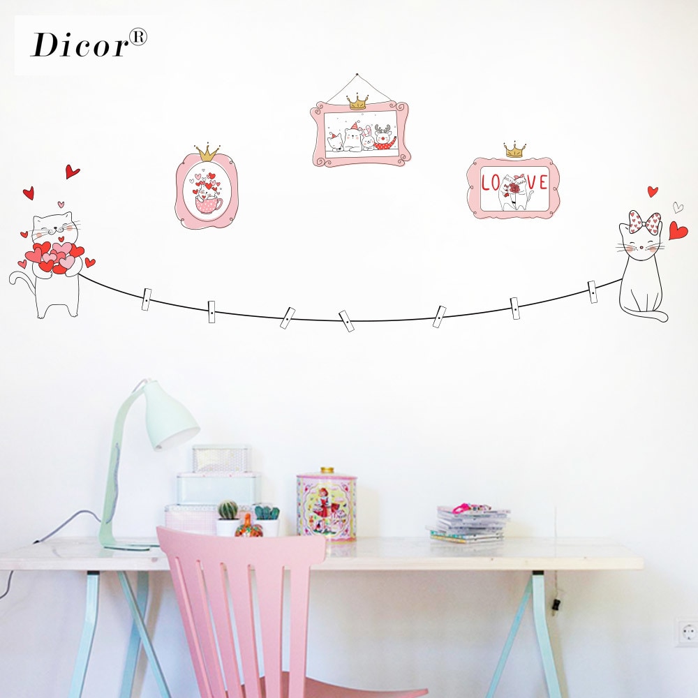 Cheap DICOR Genuine Cartoon Cute Cat Wall Sticker for Kids Rooms Album Photo Collection Girl Baby Bedroom Sticker Decal