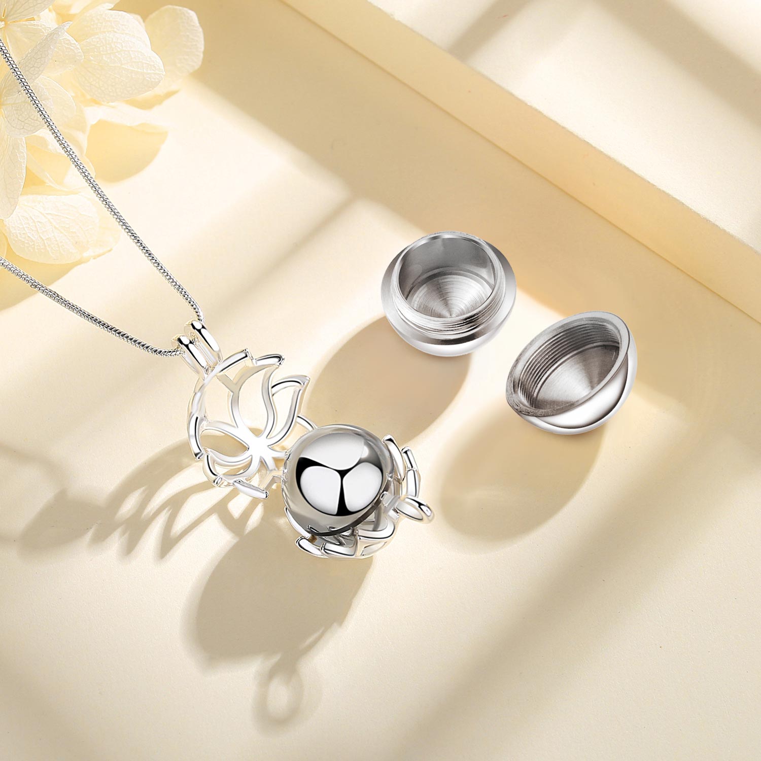 EUDORA – pendentif crémation en forme d&#39;urne, 14mm, fleur de Lotus, Cage, médaillon, porte-cendres, collier, Capsule de souvenir, boule creuse, DIY bricolage, bijoux k332n14