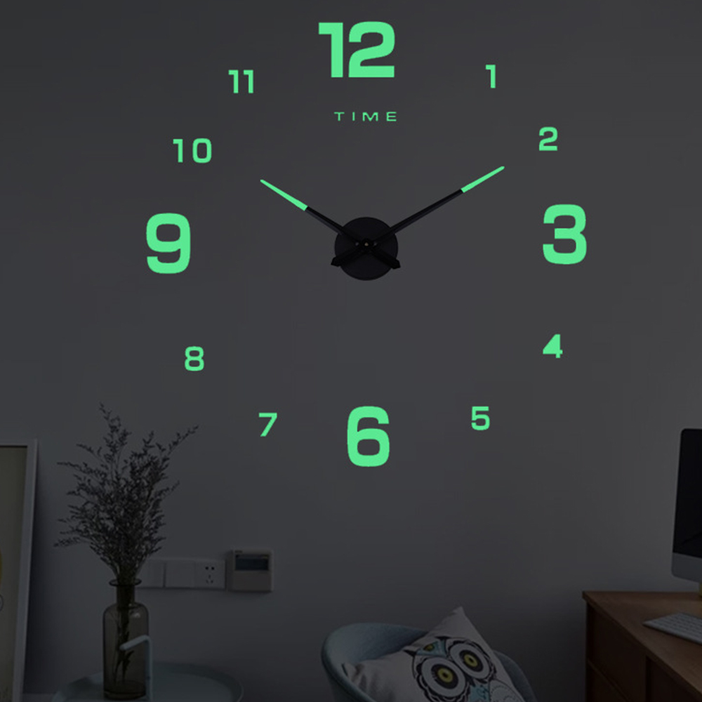 Horloge murale lumineuse 3d sans poinçon, décoration murale fluorescente dans l&#39;obscurité, décoration murale auto-adhésive pour la maison