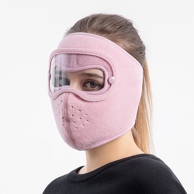 Höst och vinter förtjockad hatt varm maskerad hatt mocka ridning vindtät högupplösta skyddsglasögon anti-fog mask skidhatt kepsar: Rosa