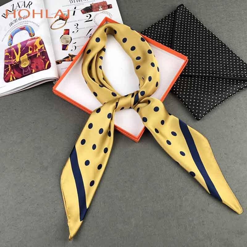 Navy Blue Dot Square Scarves Wraps90*90CM Women Accessories Seasons Sunscreen Large Silk Scarf Shawl Ladies HeadScarves: 3