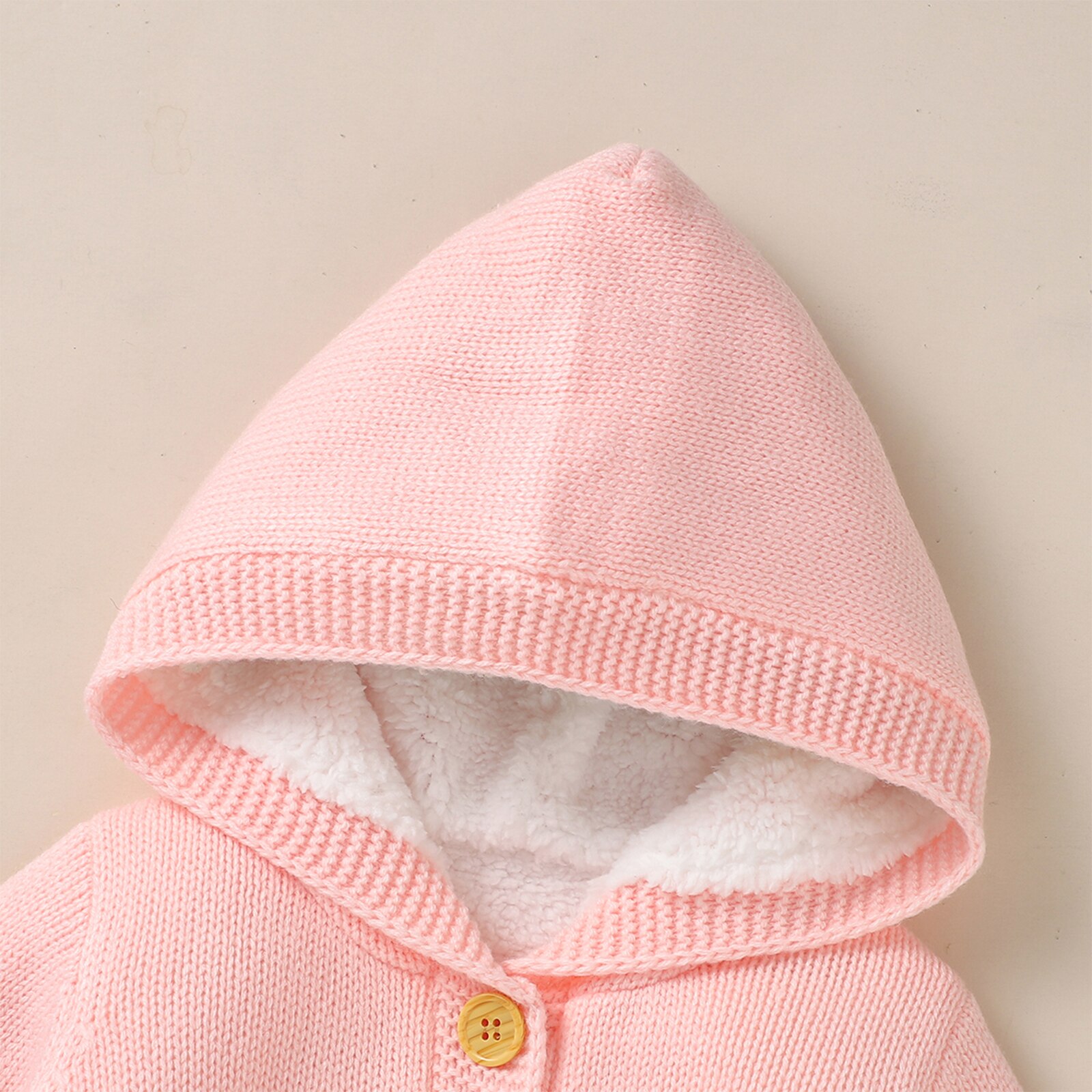 Baby Baby Meisjes Jongens Winter Warm Hooded Jumpsuit Effen Kleur Lange Mouwen Button Down Cable Knit Effen Romper