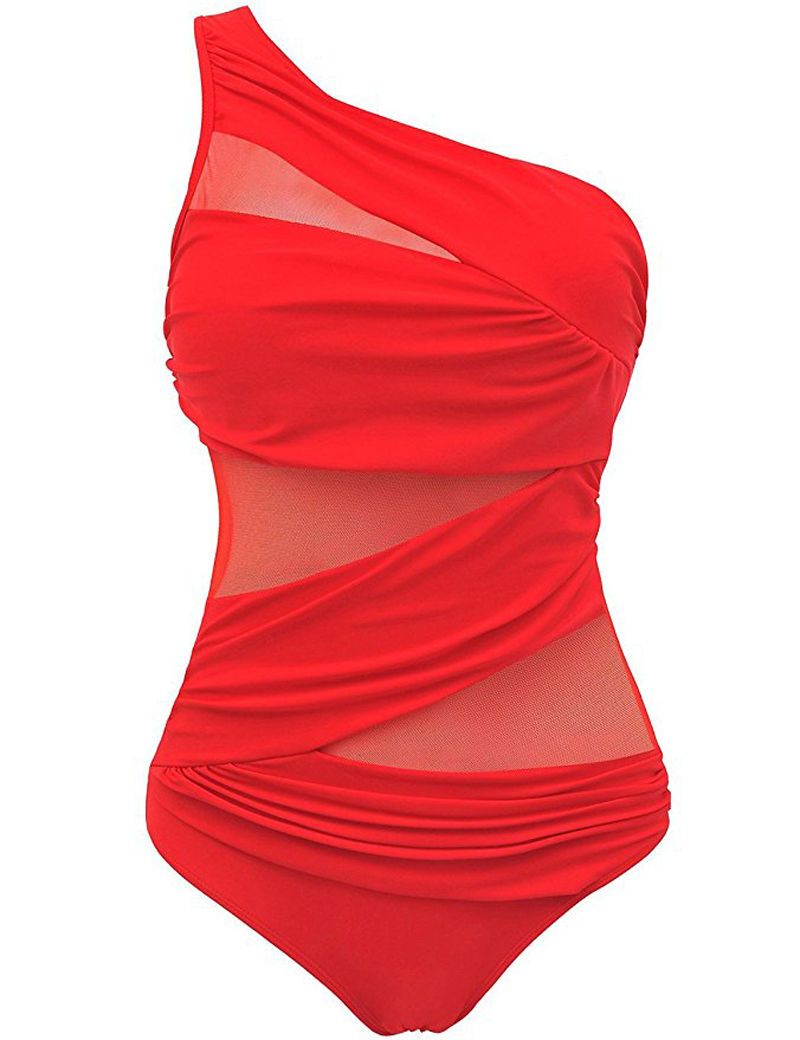 ITFABS Women One Piece Swimsuit Push Up Padded Bandage Swimwear Plus Size 4XL Monokini Female Bathing Suit Summer Beachwear: Red / XL