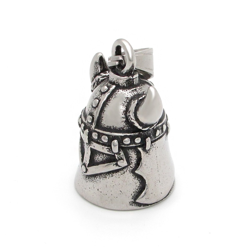 Punk 316L Stainless Steel Silver color Black Viking Warrior Helmet Bell Both Sides Biker Bell Pendant