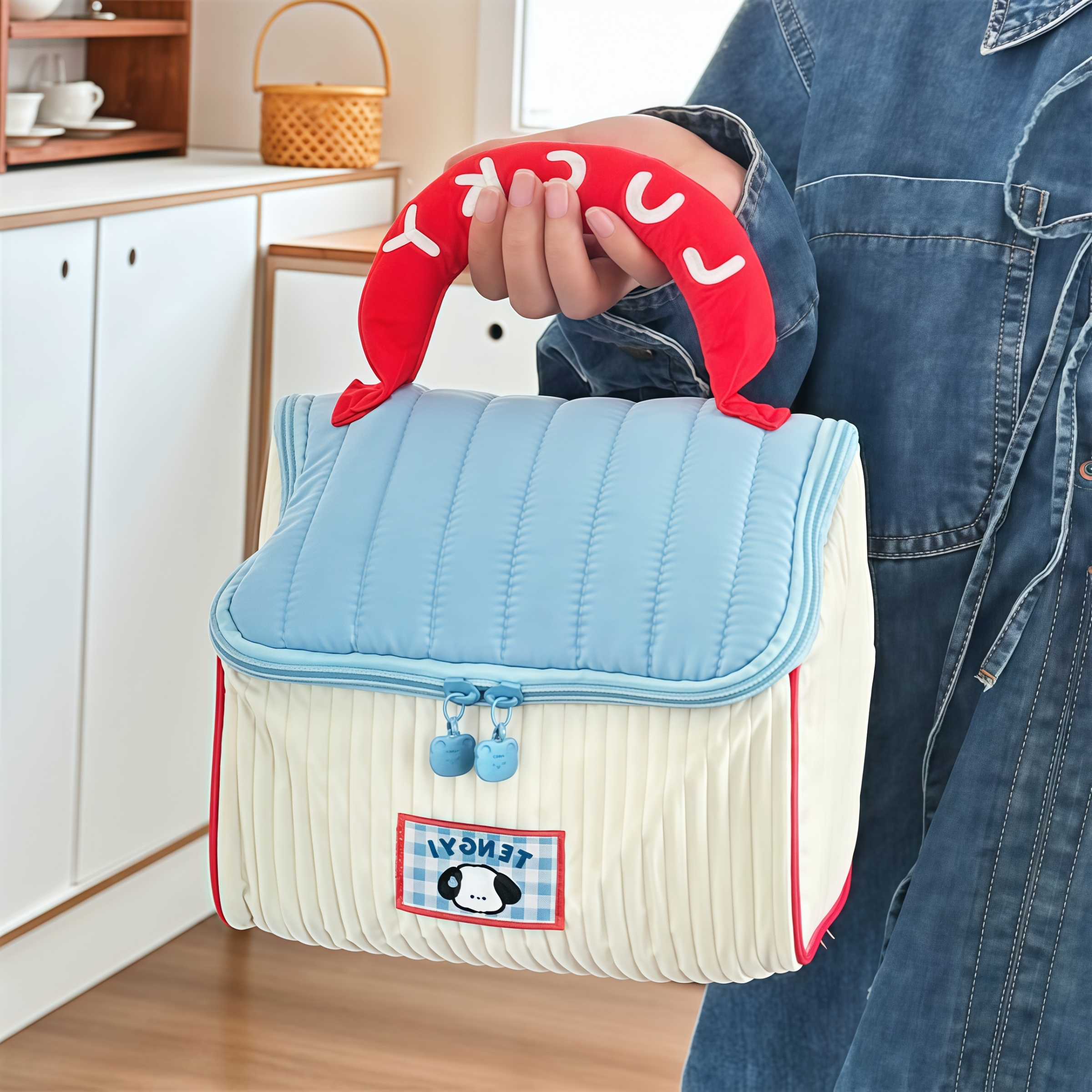 Cartoon pattern cute hut handbag girls large capacity cosmetic organizer portable handheld travel toiletry bag