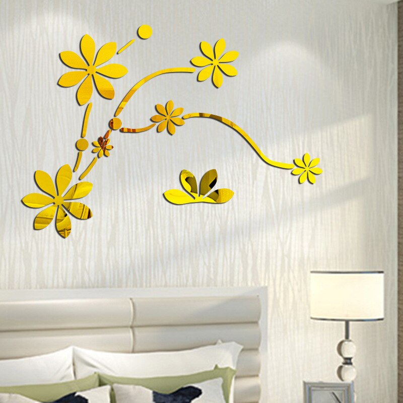 Blume Reben Acryl Spiegel Zauberstab Aufkleber Wandbild Schlafzimmer Wohnzimmer Dekor Hause Dekoration Zubehör
