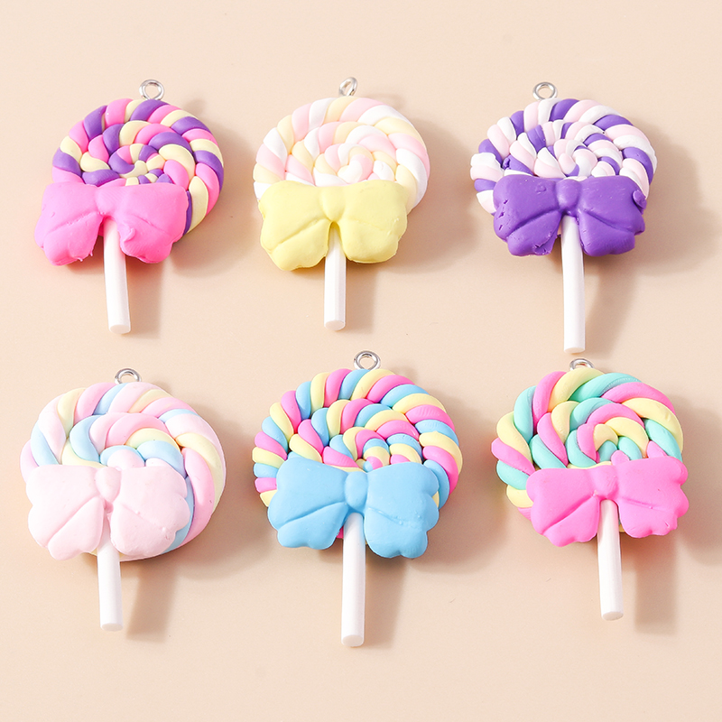 10 Uds. De colgantes de resina de dibujos animados Kawaii para niñas, colgantes de piruleta de Color caramelo para pendientes, pulsera, suministro de joyería DIY