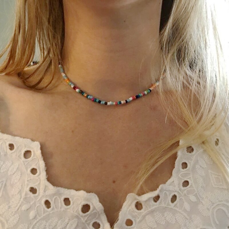 Collar de cadena con cuentas de semillas para mujer, Gargantilla Bohemia sencilla, accesorios, joyería para