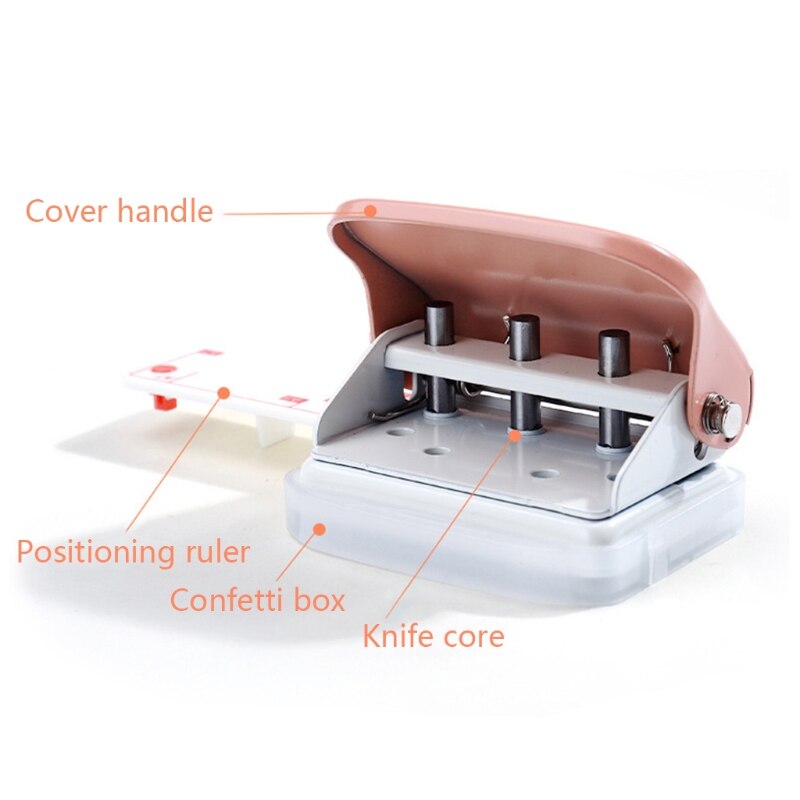 Portable Hole Puncher 3/6/9 Holes w/ Positioning Ruler Confetti Box 5 Sheet Capacity Skid-Resistant Base for School Home