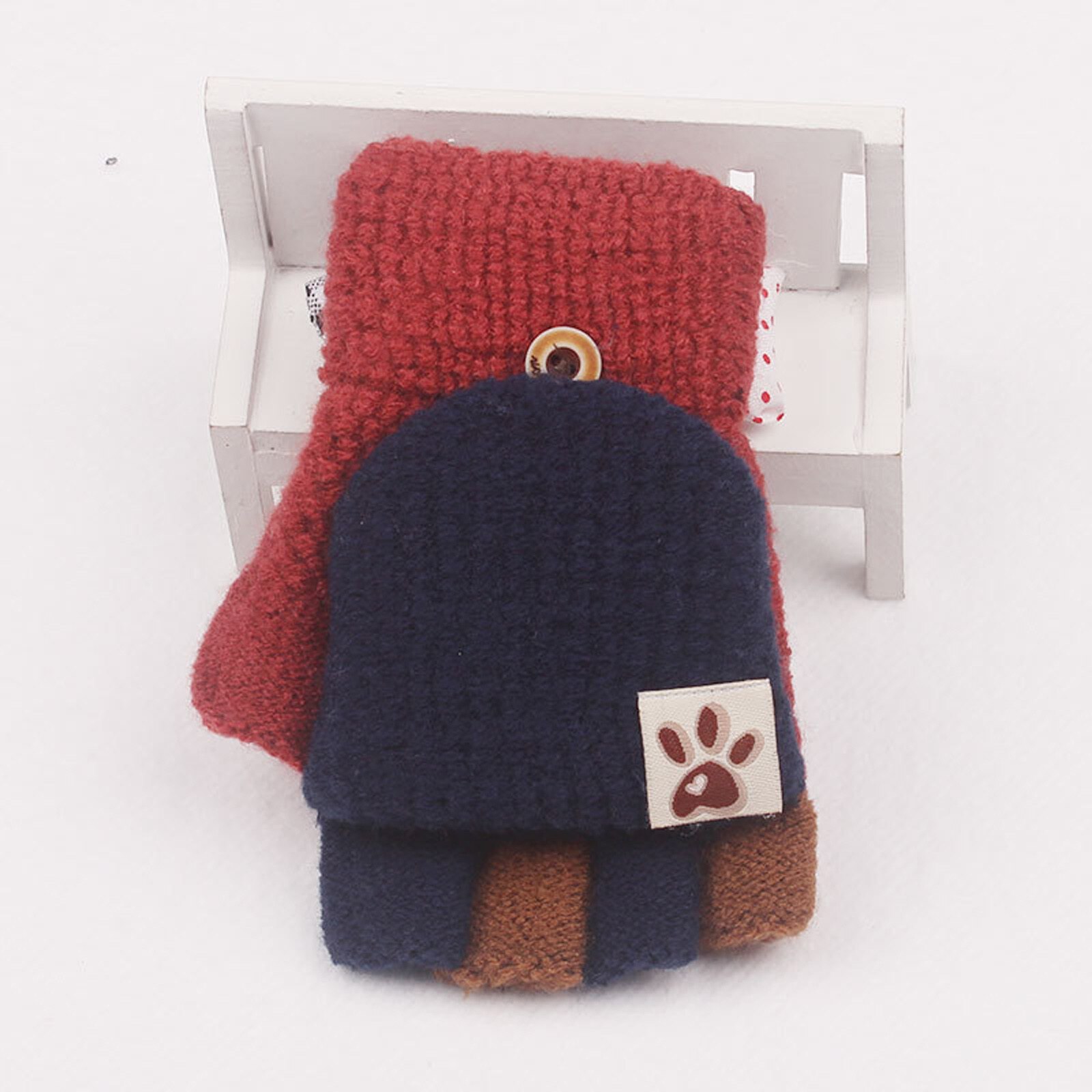 Kids Gloves Winter Soft Convertible Flip Top Gloves Baby Girl Boy Winter Warm Knit Fingerless Mitten Knit Gloves: WE