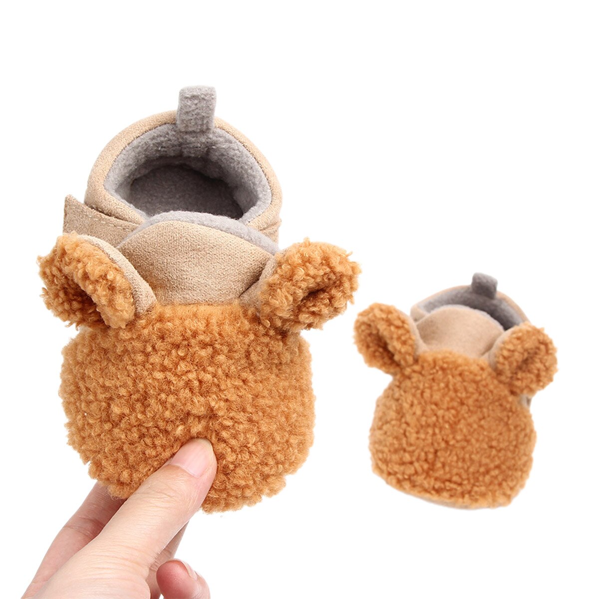 Bebis pojkar tjejer fleece tossor mjuk sula vinter varma tofflor halkfria spädbarn hus spjälsäng skor med djur öron