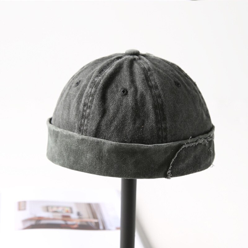 Vintage Hip Hop caps Men Washed Cotton Skull cap Adjustable Retro Brimless Hat Landlord Breathable Beanie Hat Sailor Cap: Black A