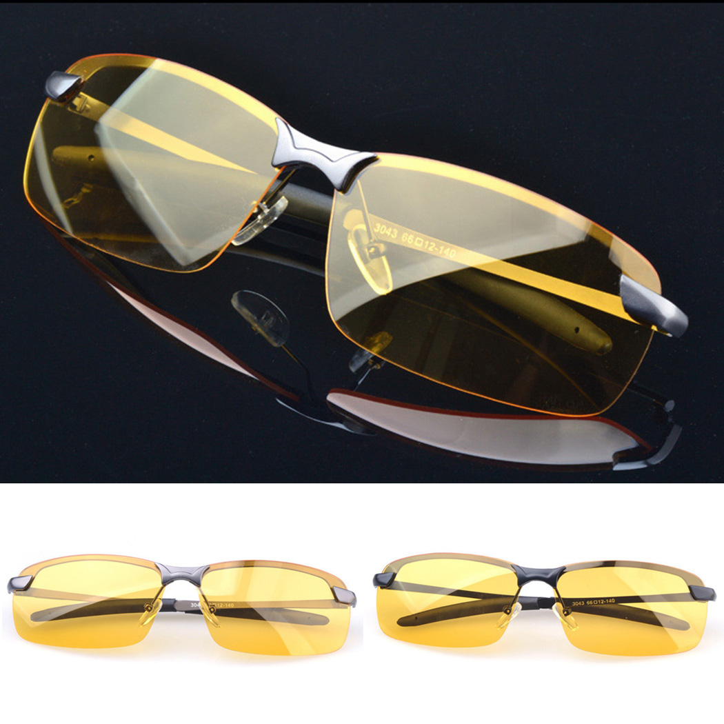 Gafas para conducir de noche antideslumbrantes, gafas Vintage de lujoso, gafas de sol de visión nocturna UV400 para hombre, gafas cuadradas sin montura