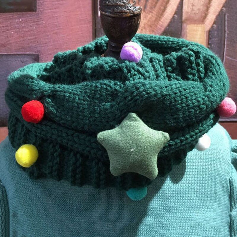 Bufanda tejida de invierno para bebé con forma de bola de estrella y Pompón de ganchillo para niñas bufandas cálidas para el invierno: green