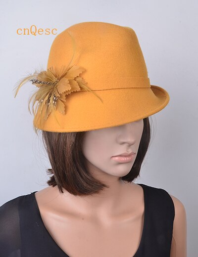100% Dames derby vrouwen hoed Wol vilten hoeden voor winter kerk Derby. orange grijs beige geel, paars bruin rood zilver