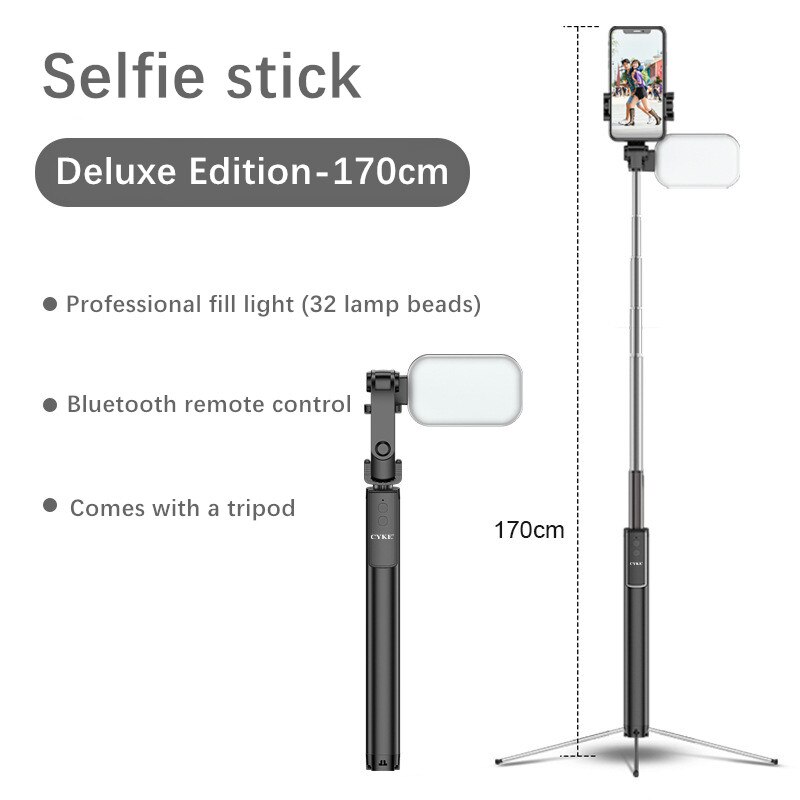 Bluetooth Selfie Stok Afstandsbediening Statief Handphone Live Photo Houder Statief Camera Zelfontspanner Artefact Staaf Met Licht Invullen: E