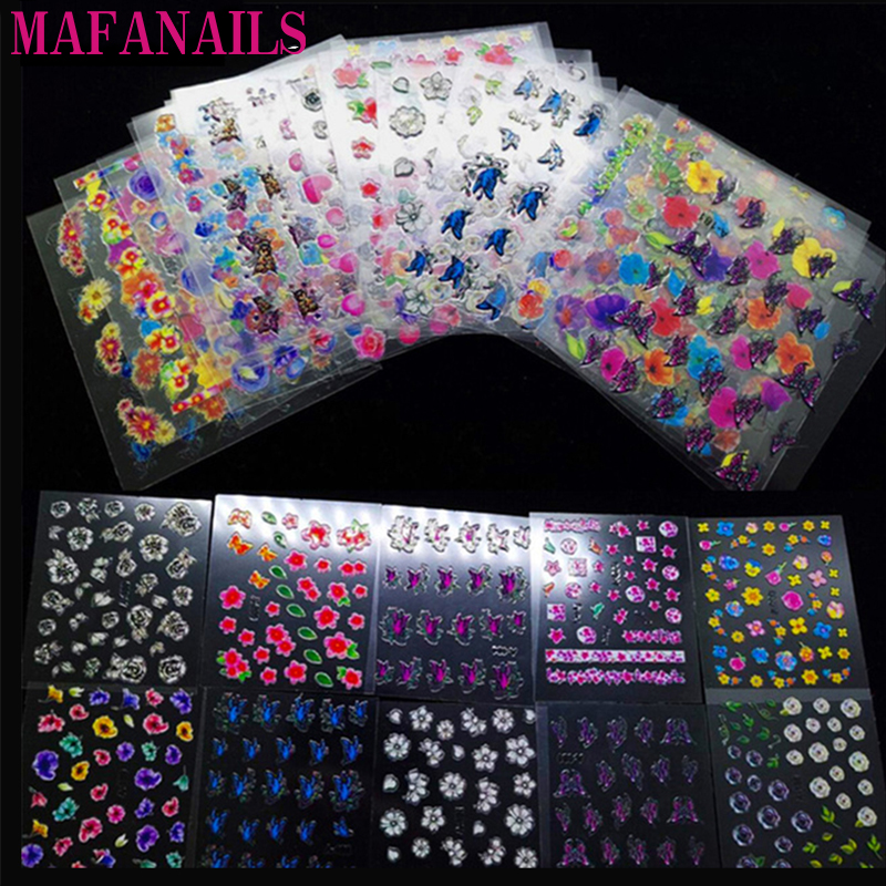 30 vellen Top 3D Adhesive Bloemen Kleuren Nail Art Nagels Stickers Vinyls Lijm Transfer 3D Kleurrijke Decals-NTL-36