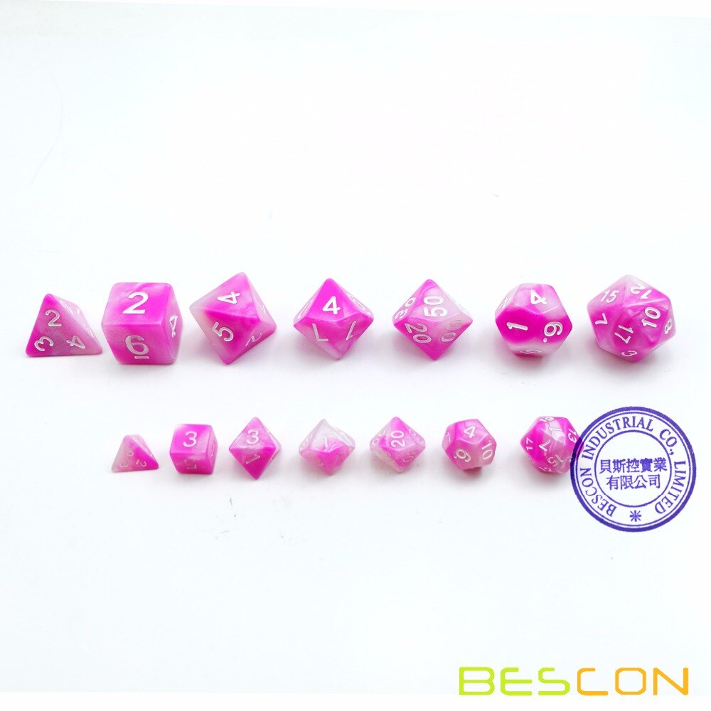 Bescon Mini Gemini Twee Tone Polyhedral Rpg Dobbelstenen Set 10 Mm, kleine Mini Rpg Rol Playing Game Dobbelstenen D4-D20 In Buis, Roze Bloesem