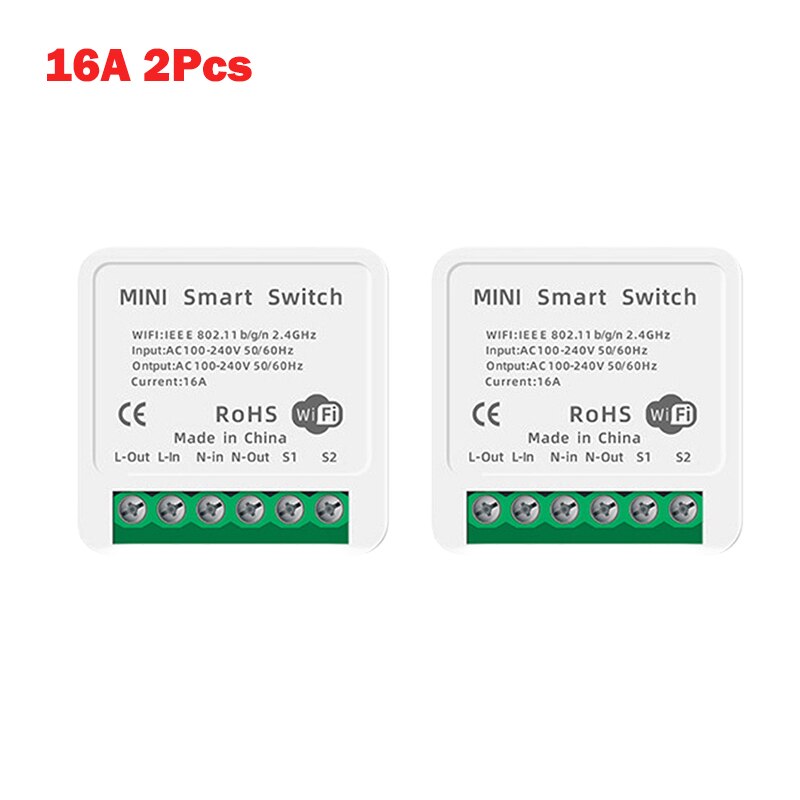 10A/16A MINI Wifi Smart Switch Timer Wireless Switches Smart Home Automation Compatible With Tuya Alexa Google Home: 16A 2pcs
