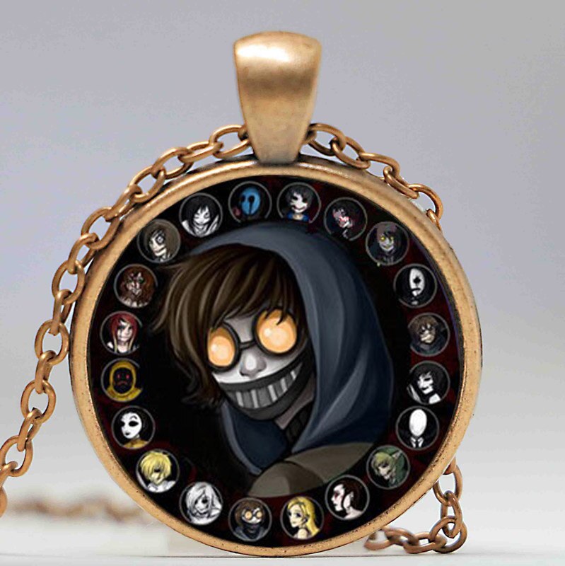 Accessory For Kids Creepypasta CREEPY PASTA TICCI TOBY Necklace Glass Bronze Pendant chain JEFF THE KILLER HZ1: 4Antique Cooper