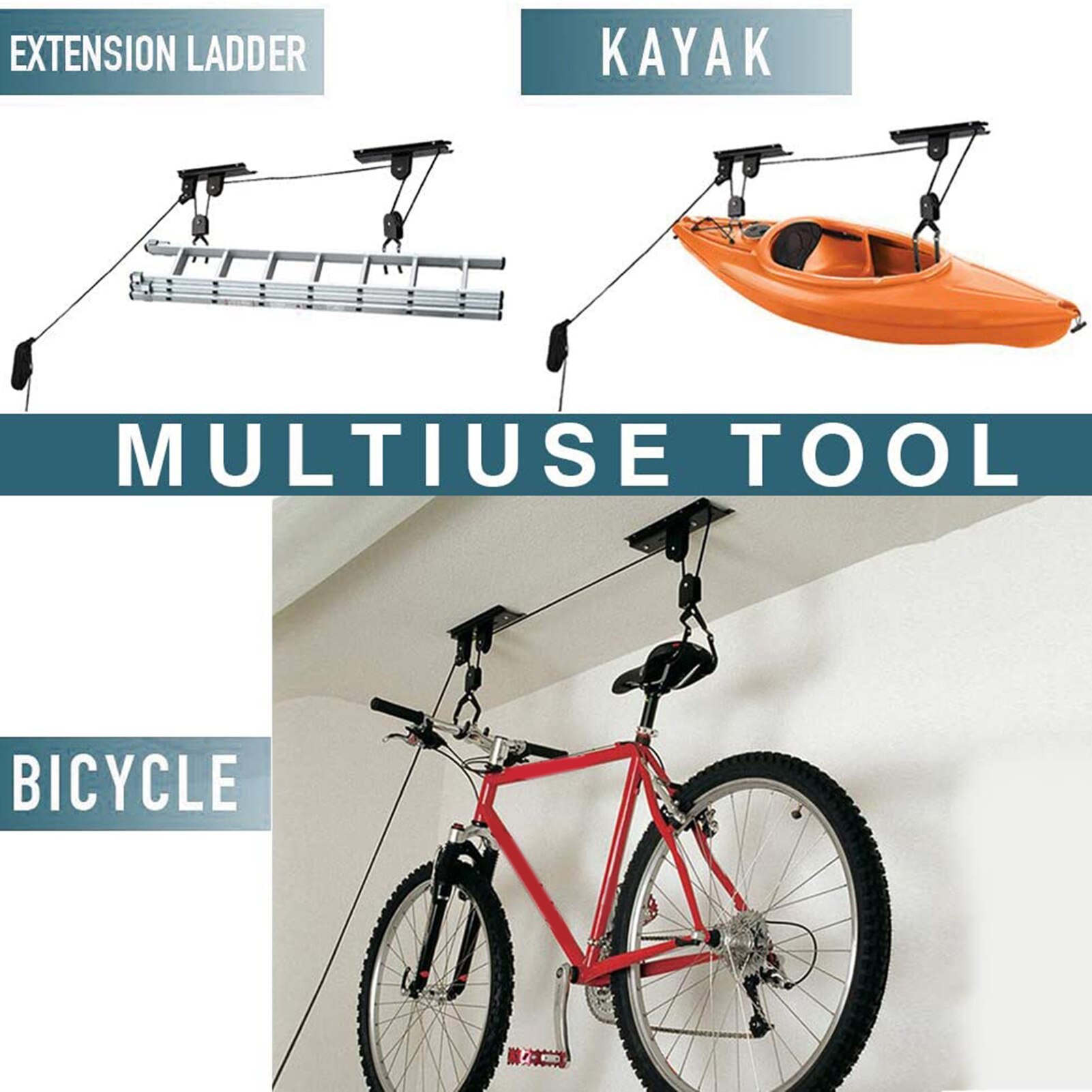 Bike Lift Katrol Systeem Fiets Opknoping Display Parking Rack Voor Garage Plafond Opslag Met Haak Touw Fietsen Tool