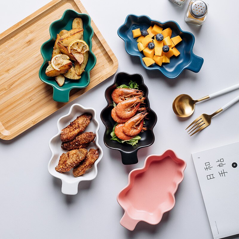Christmas Tree Shape Baking Plate Ceramic Dinner Dishes European Style Dinnerware Baking Tray Ovenware Microwave Oven Flat Plate