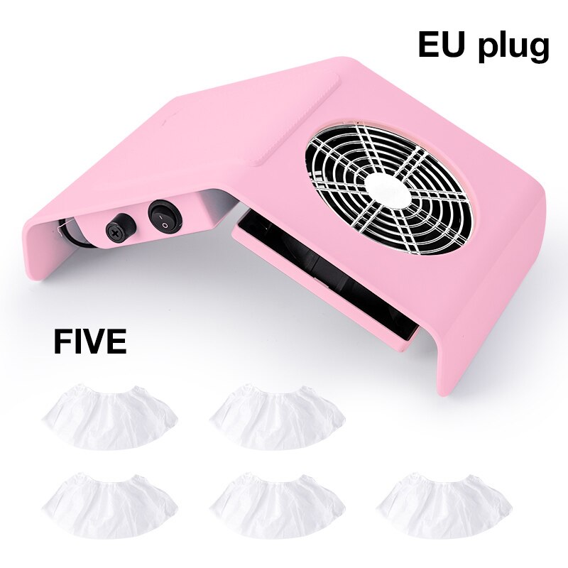 40w nagelstofzuiger, nagelstofzuiger, nagelstofzuiger, manicureapparaat met stofopvangzak, salongereedschap: Roze eu stekker 5 zak