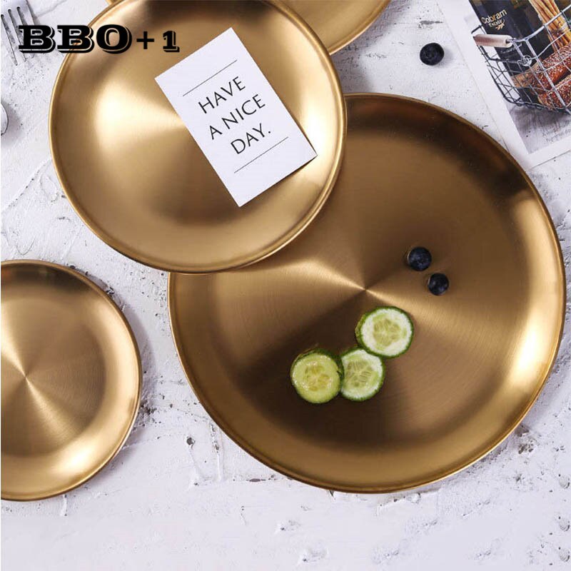 4 Stuks Gouden Bruiloft Platen Ronde Brood Gerechten Luxe Servies Disc Roestvrij Staal Dessert Snack Dienen Plaat Nordic Servies
