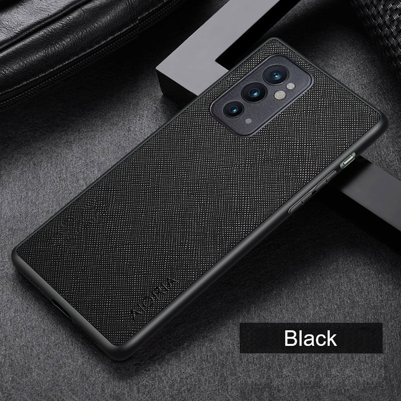Leren telefoonhoesje voor OnePlus 9 pro 9R 9RT 5G, luxe hoesje met kruispatroon: aluminium / Black