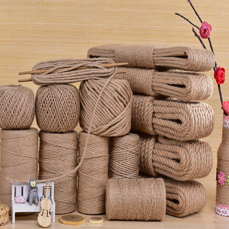 Cuerda de Yute Natural de 4mm, cuerda de cáñamo trenzada para macramé, artesanía Vintage para de boda, decoración hecha a mano para rascar mascotas