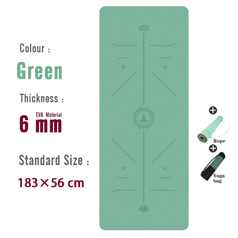 TPE Yoga Mat 6mm For Beginner Non-slip Mat Yoga Sports Exercise Pad With Position Line For Home Fitness Gymnastics Pilates Mats: Single color-green