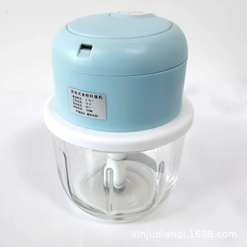 Small Wireless Electric Minced Garlic Machine Mini Minced Garlic Machine Household Baby Food Auxiliary Machine Meat Grinder: Blue glass 250ml
