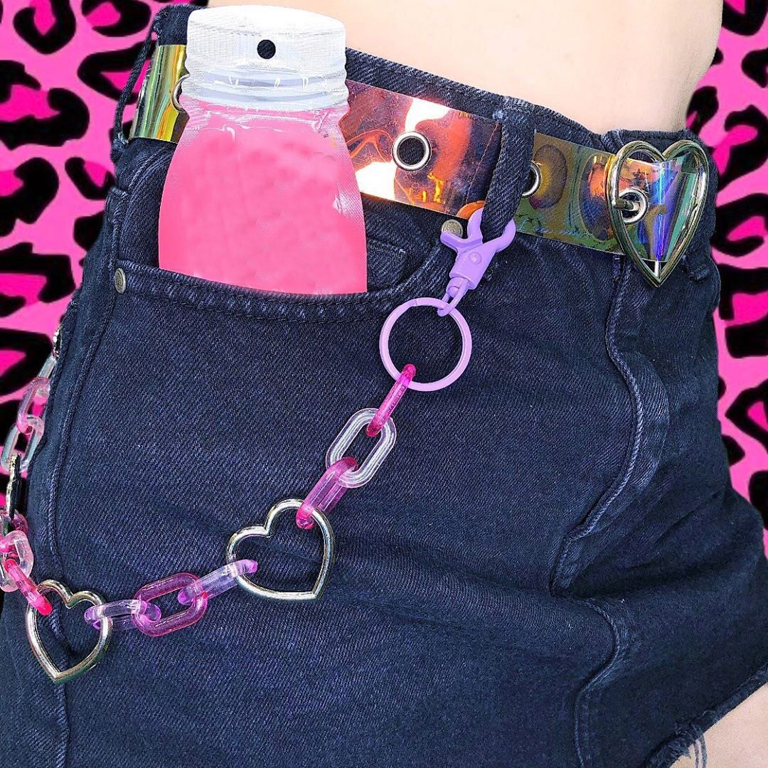 schick Frauen Punk Hüfte-hüpfen modisch Acryl Taille Kette Männlichen Hosen Kette Jeans Punk Silber Farbe Herz Große Ring Hosen Ketten: 1