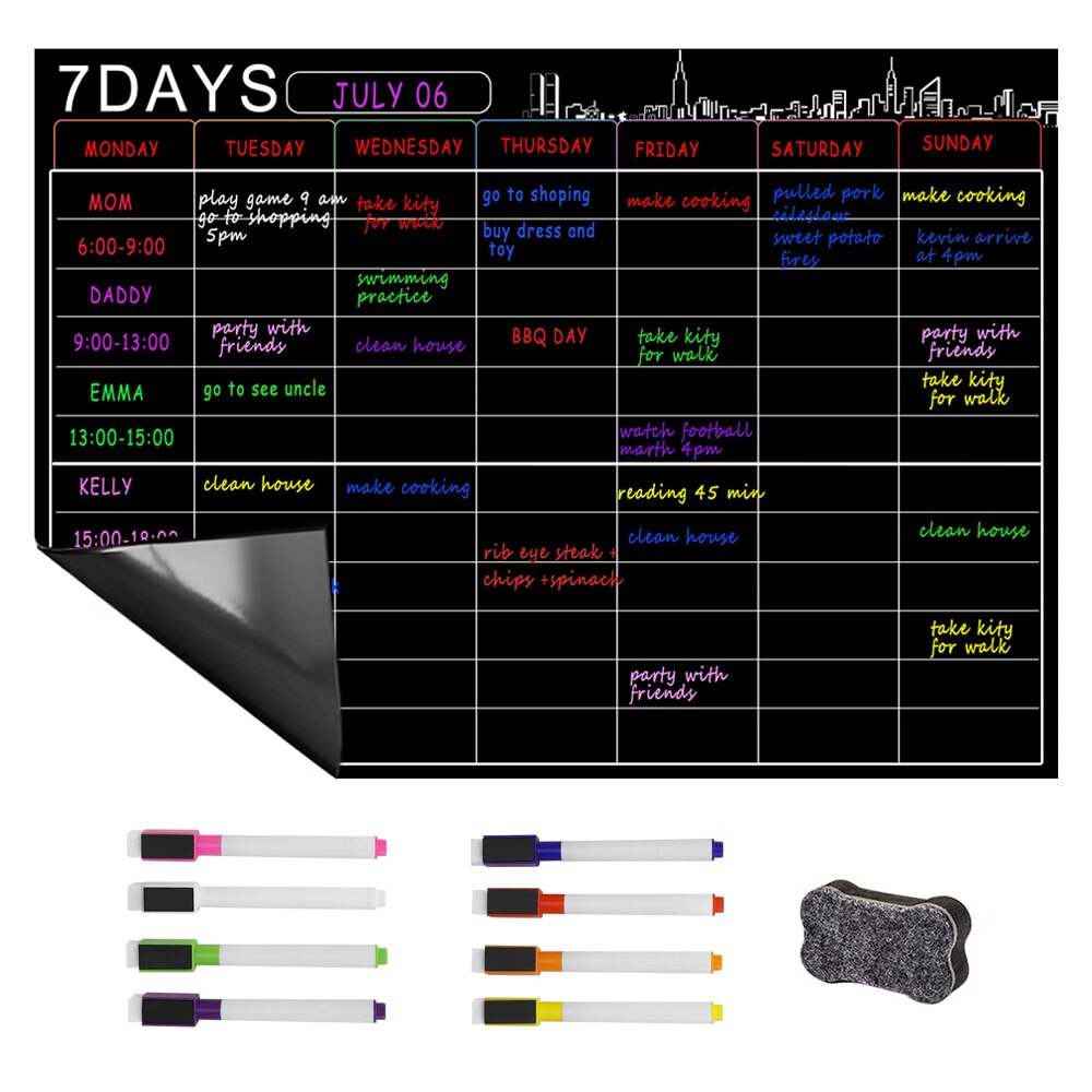 Magnetisk torrradering kalender set 16 x 12 '' whiteboard veckoplanerare organisatör  a3 white board för kylskåp kyl kök hem