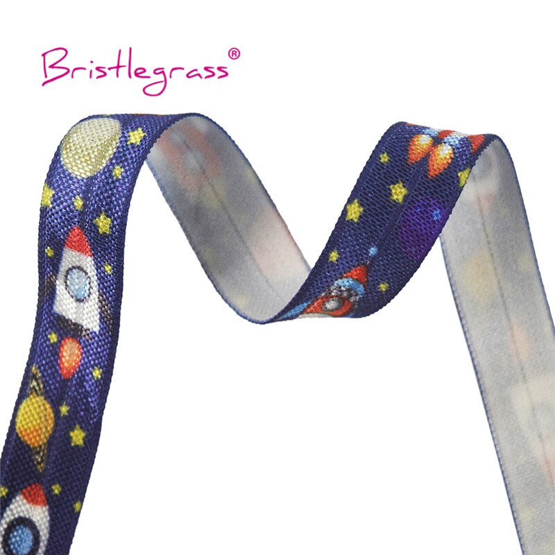 Bristlegrass 2 5 10 yard 5/8 &quot; 15mm ruimteraket ster print vijand vouw over elastische spandex satijnen band haarelastiek hoofdband diy naaien