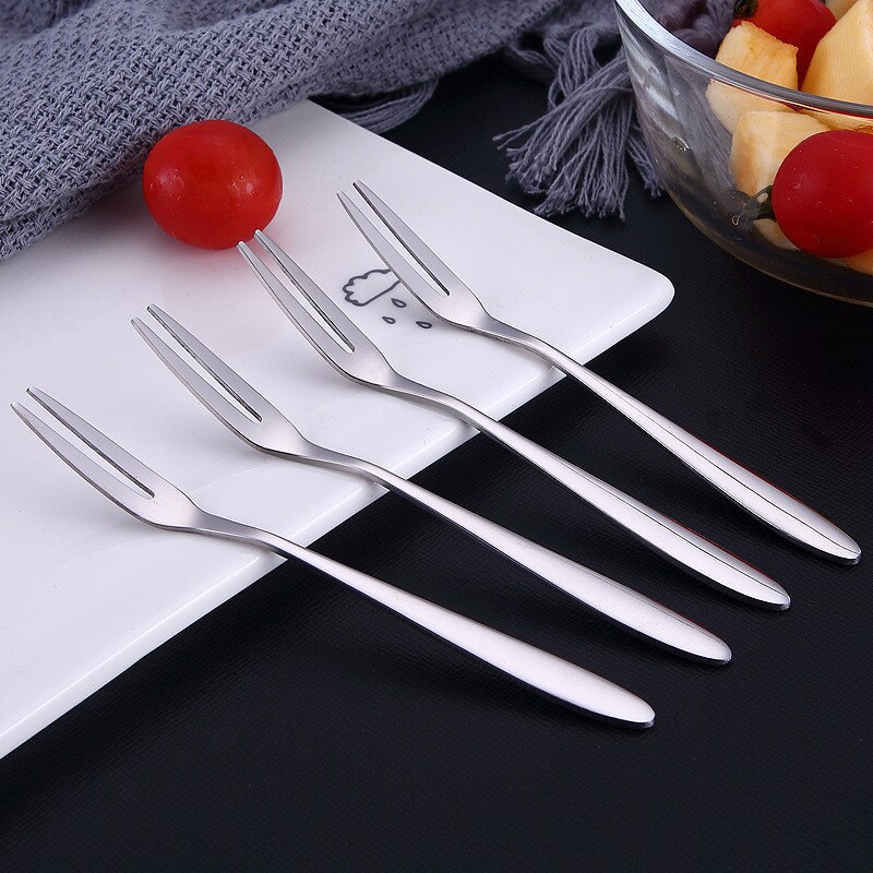 6pcs Fruit fork Stainless Steel Fruit Fork Fruit Sign Two Toothed Fruit Small Fork Cake Dessert Fork