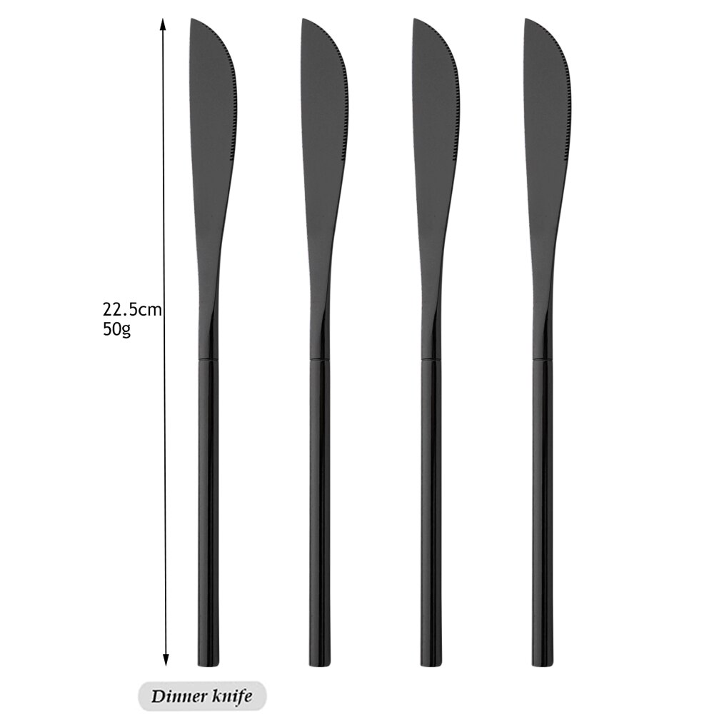 Drmfiy 4/16pcs Noir Ensemble de Vaisselle Couteaux Fourchettes Cuillères Couverts En Acier Inoxydable Couverts Couverts Cuisine Vaisselle: Black Knife 4pcs