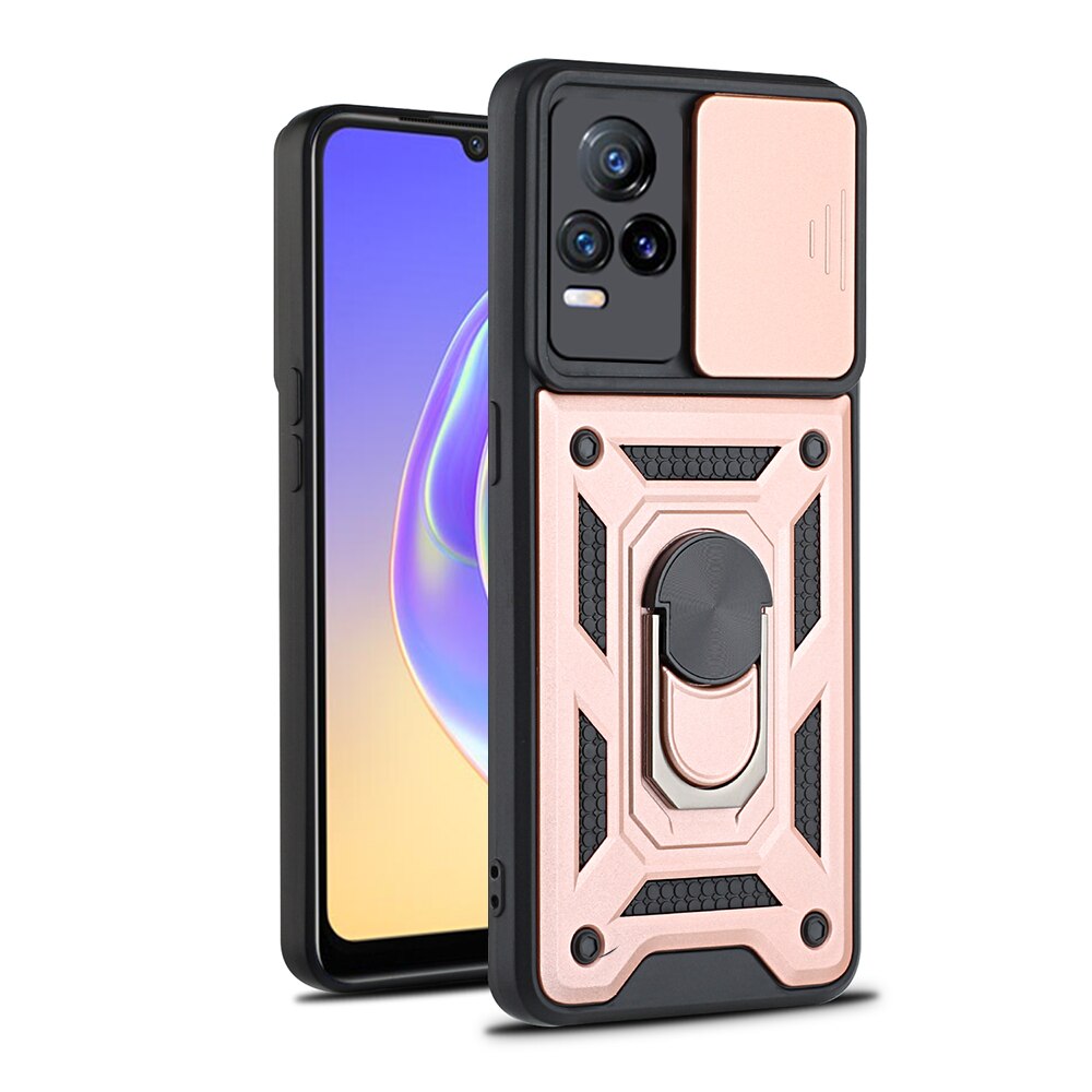 Stoßfest Stand Ring Fall Für VIVO V21e 4G Push Pull Kamera Schutz Telefon Zurück Abdeckung Shell Fundas Für VI VO V 21e 21 e 6.44&quot;: For VIVO V21e 4G / Rose gold
