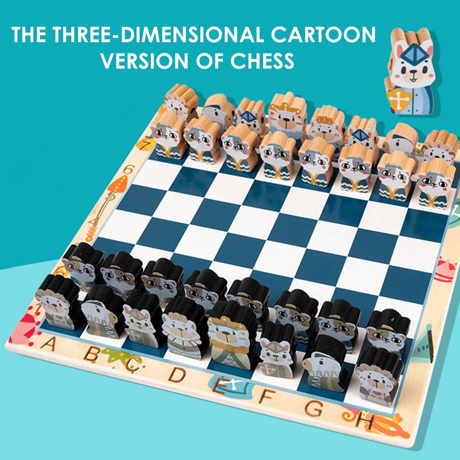 Wooden Chess Set Threadable Cartoon Animal Piece Wooden Chessboard Chess Game Toy For Adult Kids Beginner