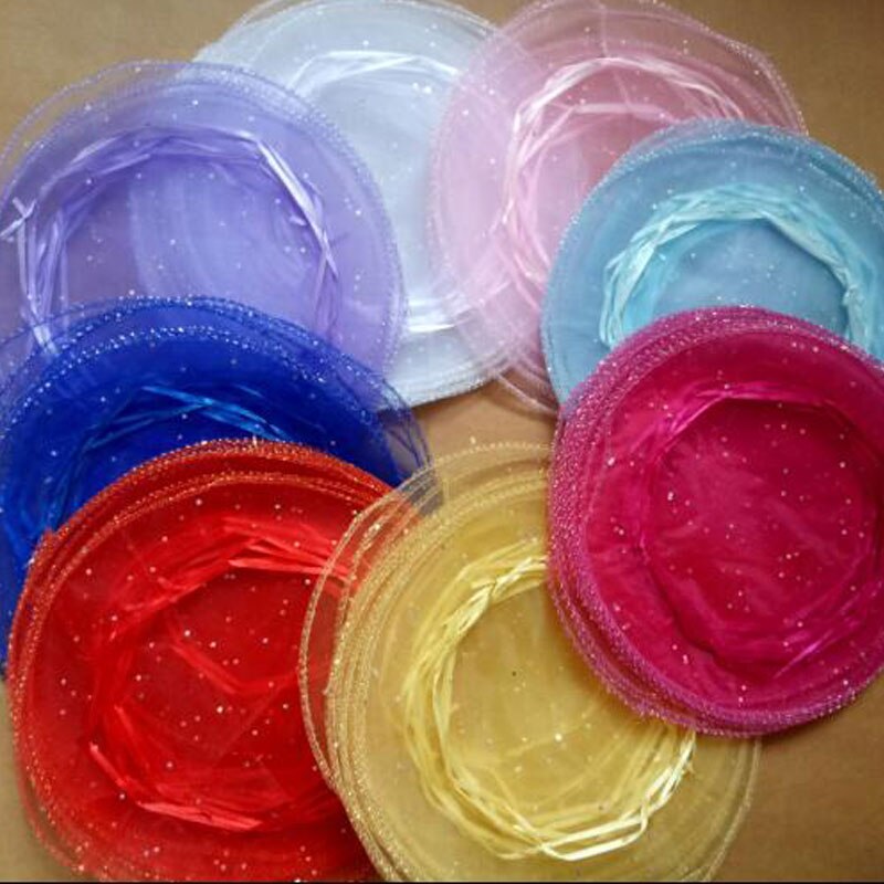 50pcs 26cm diameter gauze bag drawstring pouch wedding birthday Christmas candy bag display bag Round Organza bag