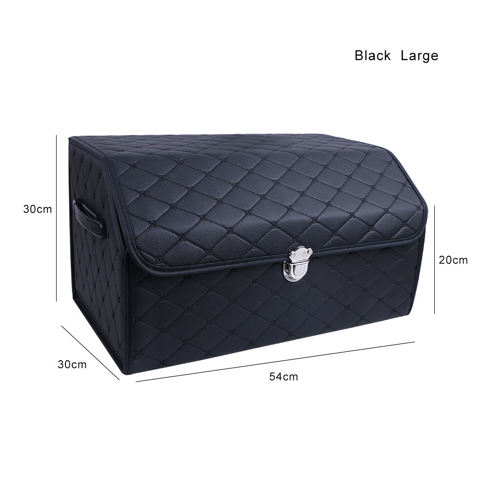PU Leather Car Trunk Storage Box Top Grade Car Organizer Folding Storage Bag Automobile Stowing Tidying Box For Sedan SUV MPV: black-black-large