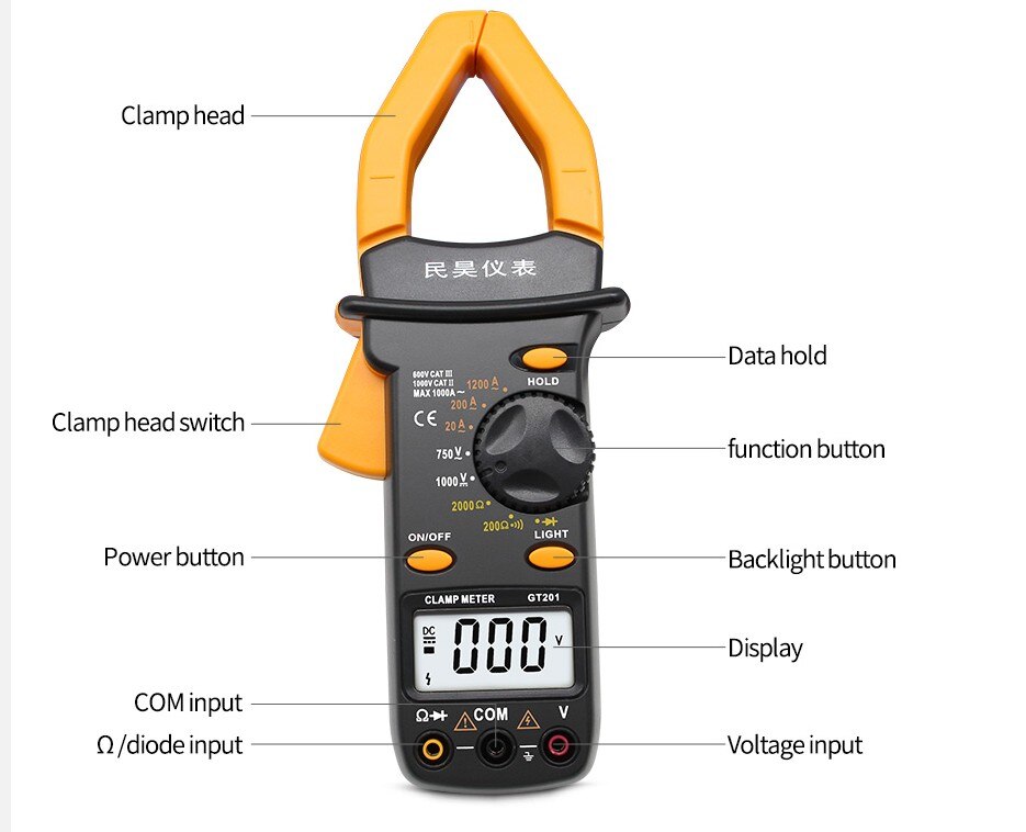 Digital Amper Clamp Meter Multimeter Current Clamp Pincers Voltmeter Ammeter 1000A AC/DC Ohm Current Voltage Tester
