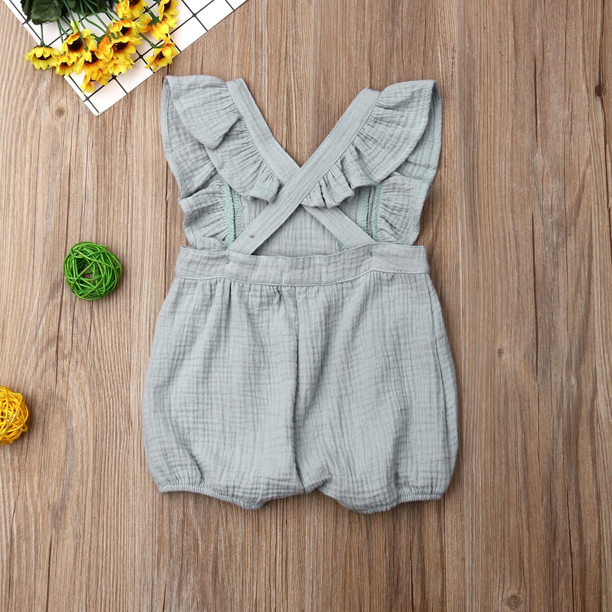 0-24M Zoete Katoen Linnen Baby Romepr Zomer Jongens Meisjes Bloemen Borduren Ruches Mouwloze Jumpsuit Playsuit Een stuk
